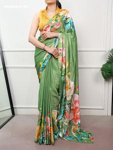 Beautiful <b>Satin</b> Silk with Digital Multi-Color Floral Print <b>Saree</b>-Set Collection Supplier from India Wholesale Supply - Product Image 2