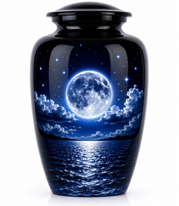 Nature Blue with Moon Memorial Metal Brass/Aluminum Cremation Urn for Adults Human Funeral Ashes - Product Image 1