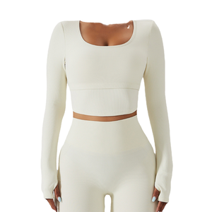 Women Long Sleeve Crop Yoga <b>Top</b> Slim Fit Activewear Fitness Gym Stretch Shirt Breathable Comfortable Flexible Lightweight - Product Image 1