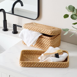 Handwoven Rectangular Rattan Tray For Perfume Storage Decorative Wicker <b>Basket</b> Organizer Coffee Table Kitchen Counter - Product Image 3