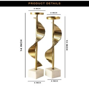 Porte-bougies en métal avec base en acier et aluminium blanc, élégant support de bougie pilier doré pour la décoration de la maison, salon, salle à manger - Product Image 2