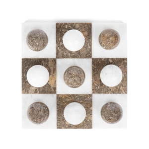 Jeu de Tic Tac Toe en marbre artisanal avec sphères, jeu de stratégie de table décoratif luxueux pour le divertissement familial - Product Image 1