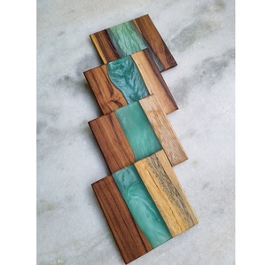 Handmade Square Wooden And Green Epoxy Resin <b>Coaster</b> <b>Set</b> Of 4 Eco-Friendly Modern Wood Drink Mats For Hotel And Restaurant Used - Product Image 1