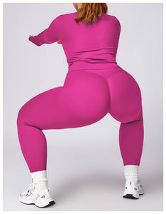 Conjunto de Yoga de 6 Piezas sin Costuras para Mujer, Tallas Grandes, al por Mayor, Personalizado, con Sujetador Ajustable de Tirantes y Leggings de Cintura Alta con Bloques de Color en Contraste - Product Image 3