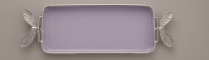 Plateau de service rectangulaire moderne en émail violet, plateau de table en métal de luxe avec poignées uniques en forme de feuille - Product Image 3