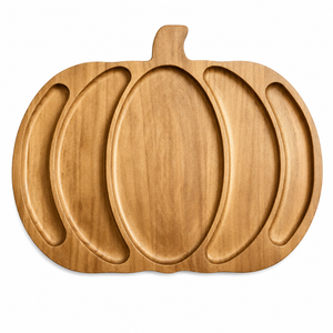 Plateau de service en bois en forme de citrouille |   Plateau de service à 5 compartiments pour fromages, fruits, amuse-gueules, fêtes, table, plateau de service - Product Image 1