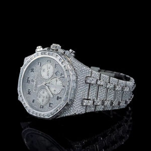 Montre Chrono personnalisée entièrement sertie de diamants Moissanite ronds, avec date classique, cadran à chiffres romains et numériques, pour homme, idéale comme cadeau. - Product Image 3