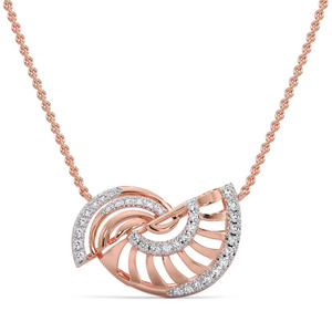 Collar de diamantes con diseño de abanico en espiral, marco espiralado en oro rosa y diseño de alas geométricas abiertas - Product Image 1