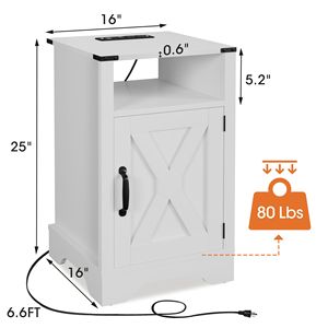 Comodino in Stile Rustico Bianco con Prese Elettriche e Stazione di Ricarica - Product Image 4