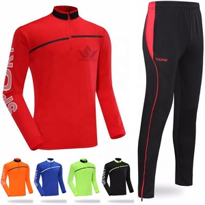 Conjunto Deportivo para Hombre, Rojo y Negro, con Cierre de Cremallera de un Cuarto, Sudadera de Manga Larga y Pantalones Deportivos, de Secado Rápido, en Poliéster, para Otoño - Product Image 1