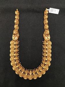 Collar Largo de Oro Sólido 22K con Cadena de Eslabones y Joyería de Templo, Estilo Tradicional de la Diosa Lakshmi, Kasu Mala, para Novias y Bodas - Product Image 3