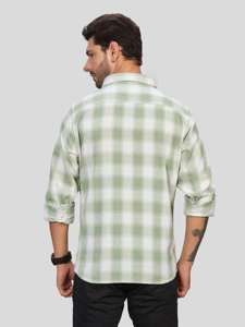 Chemise en popeline 100% coton à carreaux verts pour homme, manches longues, col boutonné, respirante, anti-UV, décontractée, pour l'hiver - Product Image 3