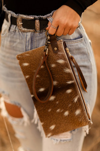 Pochette de soirée en cuir véritable de vachette à poils pour femme, sac à main rustique en cuir tacheté - Product Image 6