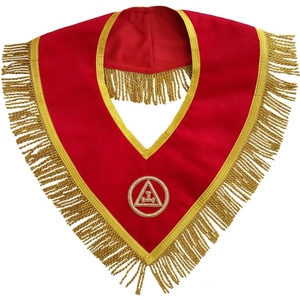 Collar de Capítulo del Arco Real de terciopelo rojo con insignia Triple Tau y flecos dorados, delantal masónico con bordado a máquina rojo, regalia fraternal. - Product Image 3