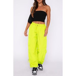 2025 pantalones Cargo de pierna ancha para mujer estilo paracaídas transpirable con trajes de Festival Rave Y2K técnicas arrugadas - Product Image 1