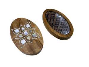 Wood Inlay Handmade Decorative Pocket <b>Mirror</b> Mother of Pearl Cosmetic Hexagon Single Sided Custom Gift for Ladies and Girls - Product Image 5