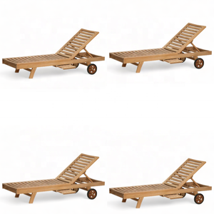 Chaise longue de jardin de luxe en bois de teck Chaise longue inclinable en bois avec roues pour plage et piscine Mobilier d'extérieur pour hôtels - Product Image 3