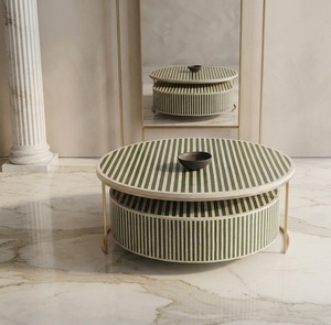 Modern <b>Oval</b> <b>Coffee</b> <b>Table</b> Striped Inlay Solid Wood Luxury Living Room Furniture - Product Image 2