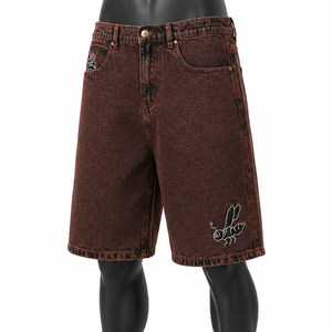 Men’s Vintage Acid Wash Denim Jorts Loose Fit Embroidered Knee Length Baggy Jean Shorts Streetwear Fashion Custom Logo OEM - Product Image 3