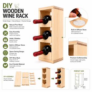 Estante para Vino de Madera Natural de Cuatro Niveles, Decoración Minimalista para Almacenamiento de Botellas de Vino - Product Image 1