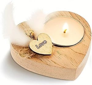 Heart-Shaped Wood Candle Holders with <b>Tealight</b> Candle,2 Pack Rustic Style Candlestick Decorative Holders for Home Decoration, - Product Image 1