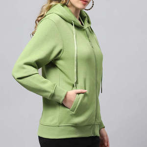 Sudadera con capucha y cremallera para mujer, de color liso, manga larga, de algodón tejido transpirable, estilo otoñal, corte regular - Product Image 4