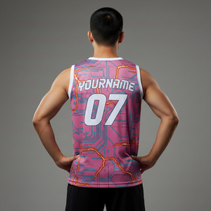 เสื้อบาสเก็ตบอลพิมพ์ลายที่ดีที่สุดปี 2026 สำหรับผู้ชาย แบบไม่มีแขน ระบายเหงื่อได้ดี ดีไซน์แบบซับลิเมชั่น ลายวงกลมสีชมพู ทรงพอดีตัวสำหรับนักกีฬา - Product Image 2