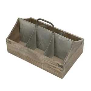 Rustic Wooden And Metal Cutlery Holder 4 Compartment Flatware Organizer Kitchen Utensil <b>Storage</b> Caddy With Handle - Product Image 1