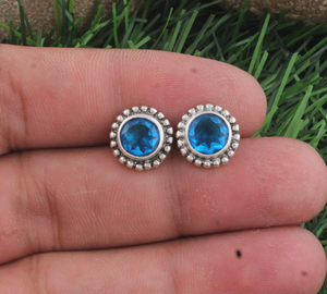 Wholesale 925 Sterling <b>Silver</b> <b>Blue</b> Topaz Beaded Granulated Halo Gemstone Drop <b>Earrings</b> Luxury Unisex Handcrafted Fine Jewelry - Product Image 3