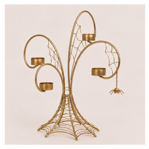 Handcrafted Luxury Gold Metal Spider Web Tealight Candle Holder Multi-Arm Iron Candelabra Stand for Modern Home Decor - Product Image 3