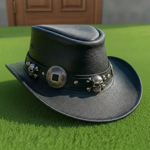 Sombrero de Vaquero Negro de Cuero Hecho a Mano de Primera Calidad con Banda de Calavera, Estilo Steampunk Gótico para Festivales de Rock - Product Image 2