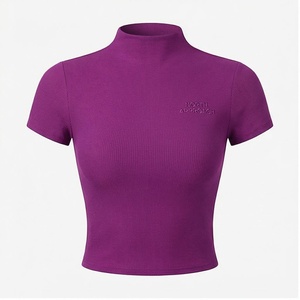 North Approach Ribbed Turtleneck Crop Top Short Sleeve Sweat Wicking Yoga Wear Women's Sportswear - Product Image 1