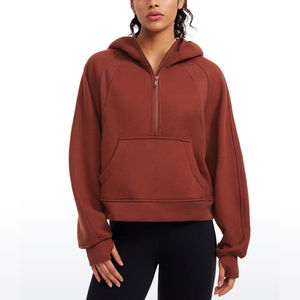 Custom 1/4 <b>Zipper</b> Women's Hoodie For Sale. Half-Zip Long-Sleeved Cotton and Wool Pullover With Pockets. Women's Hoodies - Product Image 3