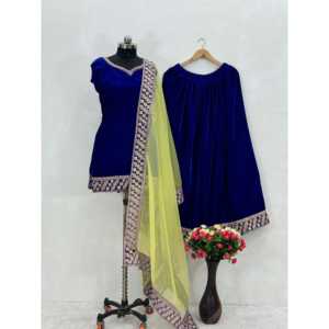 Magnifique dupatta en organza avec haut et pantalon musulmans traditionnels pour les occasions spéciales - Product Image 3