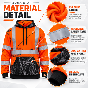 Sudadera con Capucha de Seguridad Reflectante de Alta Visibilidad Zona Star, Sudadera de Trabajo Personalizada Sublimada de Alta Visibilidad - Product Image 4