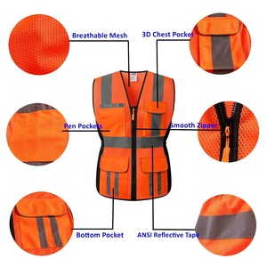Service OEM, gilet de sécurité en maille orange haute visibilité, unisexe, fermeture éclair, vêtements de travail, veste de sécurité, uniforme, poches réfléchissantes - Product Image 4