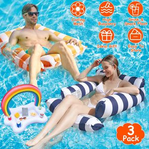 Set di 3 Galleggianti Gonfiabili per Piscina per Adulti: 1 Galleggiante per Bevande e Snack e 2 Amache Galleggianti con Cuscini ad Alta Galleggiabilità e Rete Rinfrescante - Product Image 1