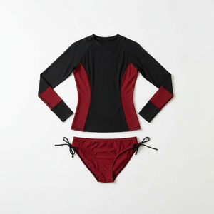 ชุดรัชการ์ด 2 ชิ้นสำหรับผู้หญิง เสื้อว่ายน้ำแขนยาวพร้อมกางเกงบิกินี่ ป้องกันรังสียูวี แห้งเร็ว - Product Image 4