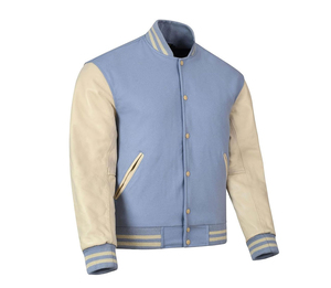 Veste universitaire pour homme, bleu clair beige, polyester/coton, manches à col montant, fermeture boutonnée, style preppy, coupe classique, vêtements d'hiver - Product Image 1