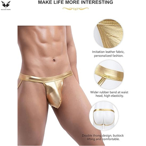 Premium Quality Adjustable Straps Sexy Underwear Gothic <b>Harness</b> Style Golden Color Durable Lightweight Club Wear <b>Leather</b> Jocks - Product Image 2