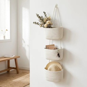 Handmade White Macrame Wall <b>Storage</b> Basket For Stylish Home Organization And Elegant Wall Decor <b>Solution</b> From India - Product Image 1