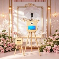 Machine Photobooth Portable avec Caméra et Écran Tactile 15,6 Pouces, Modèle Vintage en Bois pour Mariages, Clubs et Événements Privés