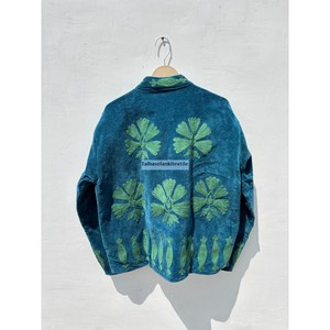 Veste en velours bleu sarcelle brodée Suzani, faite à la main, unisexe, style bohème chic, avec deux poches latérales, veste pour femme - Product Image 6