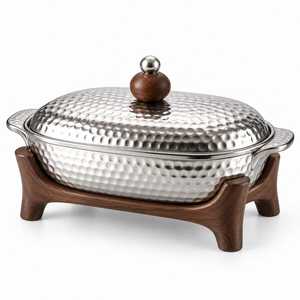Hot Pot For <b>Food</b> Supplies Shiny Silver Plated Hotel Table Top <b>Food</b> Supplies Exclusive Hammered Design Casseroles <b>Server</b> Pot - Product Image 2