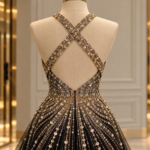 Black Crystal Evening Dress <b>Floor</b> <b>Length</b> Sleeveless A-Line <b>Gown</b> Sweetheart Neck Party Banquet Wear - Product Image 4
