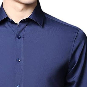 เสื้อเชิ้ตผู้ชายสีพื้น แขนยาว ปกคอปก ผ้าป๊อปลินกันยับ สีน้ำเงิน - Product Image 4