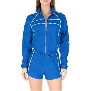 Ensemble short et haut zippé à manches longues pour femme, style biker/jogger, deux pièces, personnalisable, tenue décontractée de sport, vente en gros - Product Image 4