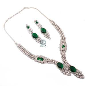 Bella Emerald Green Designer Necklace Set-24K Gold Plated American Diamond & Zircon Fine Jewelry Set for Bridal & Festival - Product Image 2