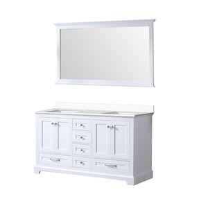 60 Pollici Mobile bagno doppio bianco con lavabo da 58 pollici Specchio 22 Pollici Piano in marmo colato 60 pollici L X 22 Pollici D - Product Image 4
