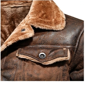 Chaqueta de Cuero Marrón para Hombre con Forro de Piel Sherpa, Cuello Camisero y Botones - Product Image 6